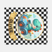 Schattigee Dinosaurus Rijden Een Race Auto Fleece Deken (Voorkant (Horizontaal))