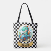 Schattigee Dinosaurus Rijden Een Race Auto Tote Bag (Achterkant)