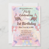 Schattigee dinosaurus roze kleur kinder 1e verjaar kaart (Voorkant)