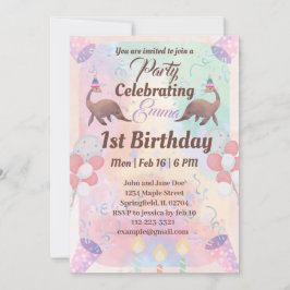 Schattigee dinosaurus roze kleur kinder 1e verjaar kaart