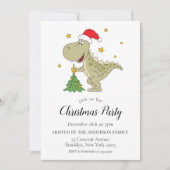 Schattigee Dinosaurus Santa Hat Kerstfeest Uitnodi Kaart (Voorkant)