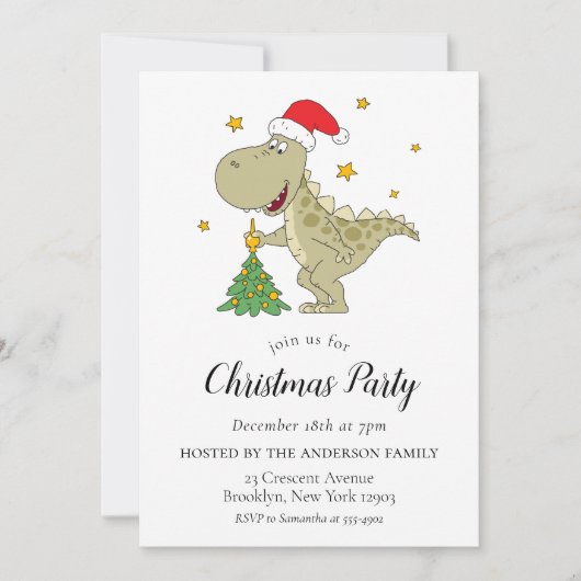 Schattigee Dinosaurus Santa Hat Kerstfeest Uitnodi Kaart (Voorkant)