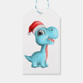 Schattigee Dinosaurus Santa Hoed Kinder Blauw Rood Cadeaulabel (Achterkant)