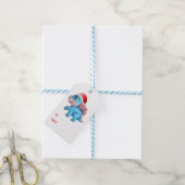 Schattigee Dinosaurus Santa Hoed Kinder Blauwe Ker Cadeaulabel (Met Touw)