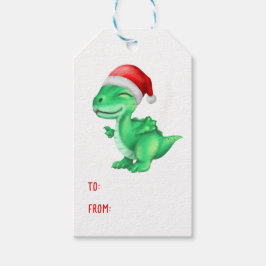 Schattigee Dinosaurus Santa Hoed Kinder Groene Ker Cadeaulabel