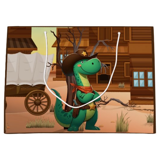 Schattigee dinosaurus sheriff/cowboy groot cadeauzakje (Voorkant)