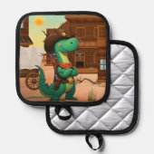 Schattigee dinosaurus sheriff/cowboy pannenlap (Voorkant / Achterkant)