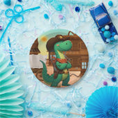 Schattigee dinosaurus sheriff/cowboy papieren bordje (Feest)