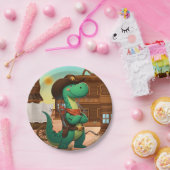 Schattigee dinosaurus sheriff/cowboy papieren bordje (Feest)