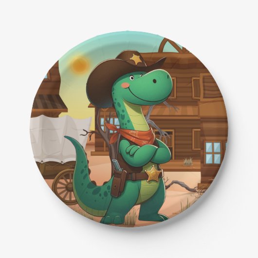 Schattigee dinosaurus sheriff/cowboy papieren bordje (Voorkant)