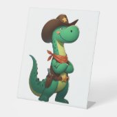 Schattigee dinosaurus sheriff/cowboy reclamebord met voetstuk (Voorkant)