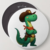 Schattigee dinosaurus sheriff/cowboy ronde button 6,0 cm (Voorkant /achterkant)