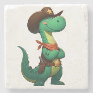 Schattigee dinosaurus sheriff/cowboy stenen onderzetter