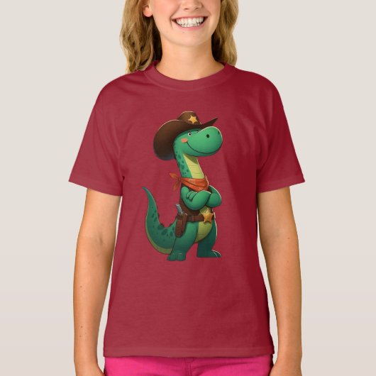 Schattigee dinosaurus sheriff/cowboy t-shirt (Voorkant)