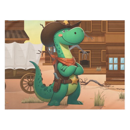 Schattigee dinosaurus sheriff/cowboy tafelkleed (Voorkant (Horizontaal))