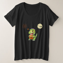Schattigee Dinosaurus spelen pompoen truc om hallo Grote Maat T-shirt