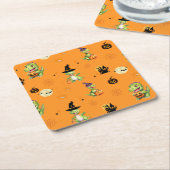 Schattigee Dinosaurus spelen pompoen truc om hallo Kartonnen Onderzetters (Schuin)