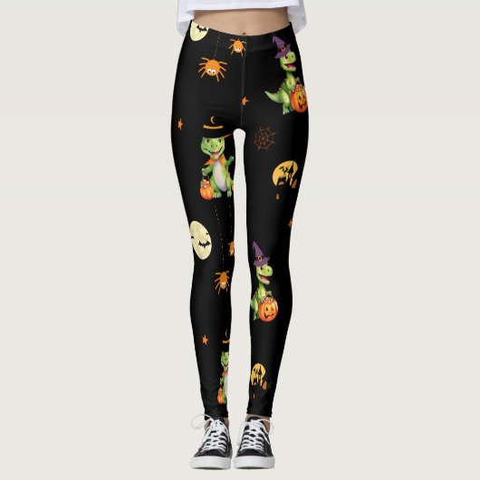 Schattigee Dinosaurus spelen pompoen truc om hallo Leggings (Voorkant)