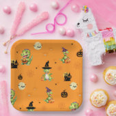 Schattigee Dinosaurus spelen pompoen truc om hallo Papieren Bordje (Feest)