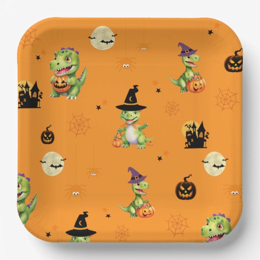 Schattigee Dinosaurus spelen pompoen truc om hallo Papieren Bordje (Voorkant)