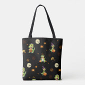 Schattigee Dinosaurus spelen pompoen truc om hallo Tote Bag (Achterkant)