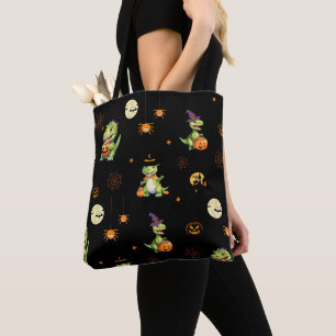 Schattigee Dinosaurus spelen pompoen truc om hallo Tote Bag