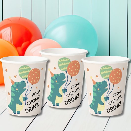 Schattigee Dinosaurus Stomp Chomp Drink Verjaardag Papieren Bekers