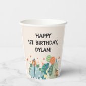 Schattigee Dinosaurus Stomp Chomp Drink Verjaardag Papieren Bekers (Achterkant)