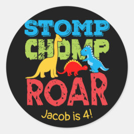 Schattigee Dinosaurus Stomp Chomp Roar Verjaardag  Ronde Sticker