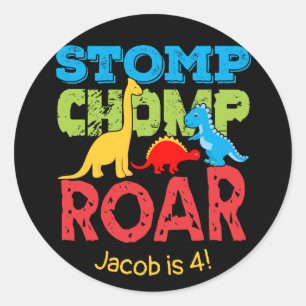 Schattigee Dinosaurus Stomp Chomp Roar Verjaardag  Ronde Sticker