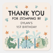 Schattigee dinosaurus stomp verjaardagsfeestje dan vierkante sticker (Voorkant)