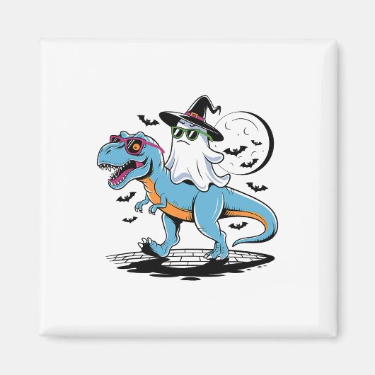 Schattigee dinosaurus T Rex en Ghost voor Hallowee Magneet (Voorkant)