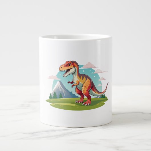 Schattigee dinosaurus T Rex met Mountain Grote Koffiekop (Voorkant)