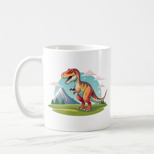 Schattigee  dinosaurus T Rex met Mountain Koffiemok (Links)