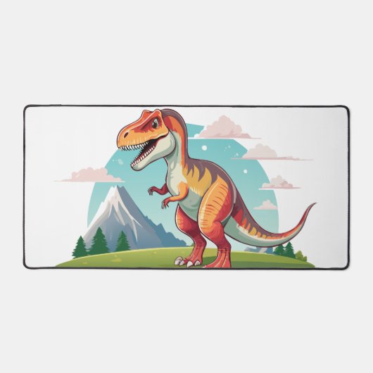 Schattigee  dinosaurus T Rex met Mountain Mousepad Bureaumat (Voorkant)