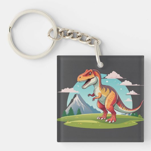 Schattigee  dinosaurus T Rex met Mountain Sleutelhanger (voorkant)