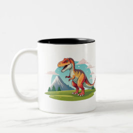 Schattigee dinosaurus T Rex met Mountain Tweekleurige Koffiemok