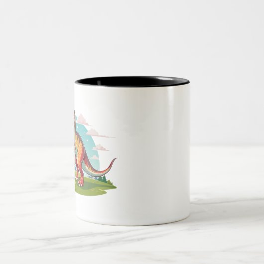 Schattigee  dinosaurus T Rex met Mountain Tweekleurige Koffiemok (Center)