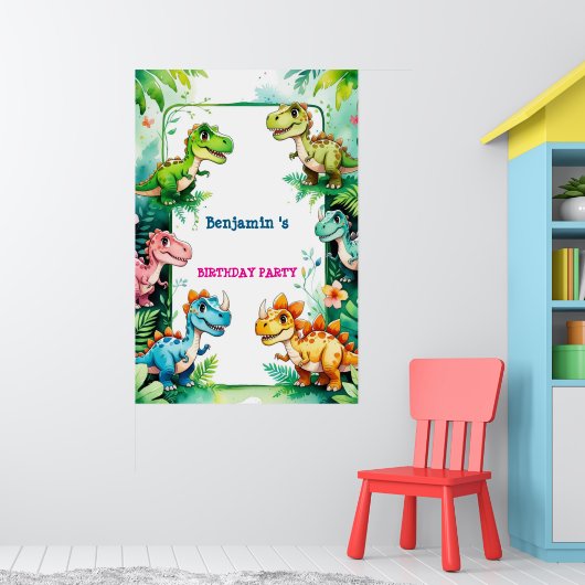 Schattigee dinosaurus T rex verjaardagsfeest welko Poster (Kinderkamer 1)