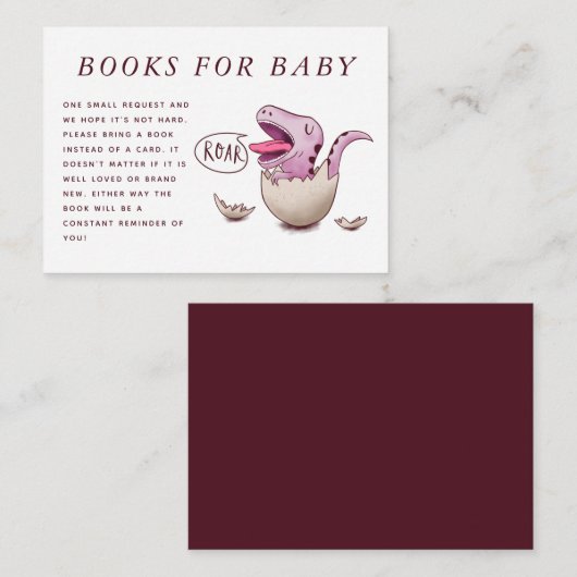 Schattigee Dinosaurus Thema Baby shower Boek Aanvr Informatiekaartje (Voorkant / Achterkant)