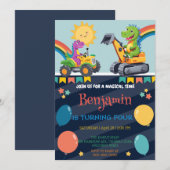 Schattigee dinosaurus tractor ballonjongen School  Save The Date (Voorkant / Achterkant)