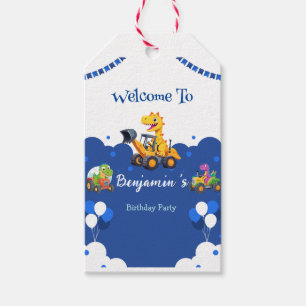 Schattigee dinosaurus tractor graven vrachtwagenba cadeaulabel