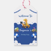 Schattigee dinosaurus tractor graven vrachtwagenba cadeaulabel (Achterkant)