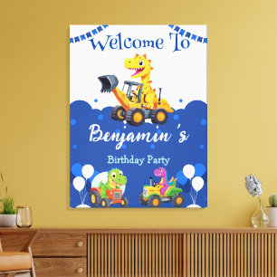 Schattigee dinosaurus tractor graven vrachtwagenba canvas afdruk