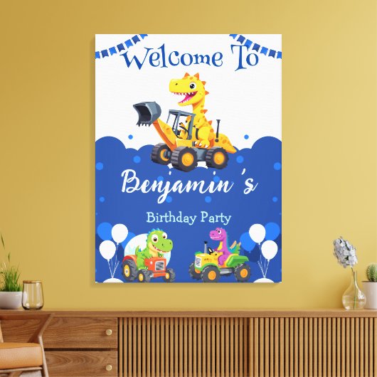 Schattigee dinosaurus tractor graven vrachtwagenba canvas afdruk (Insitu (Woonkamer))