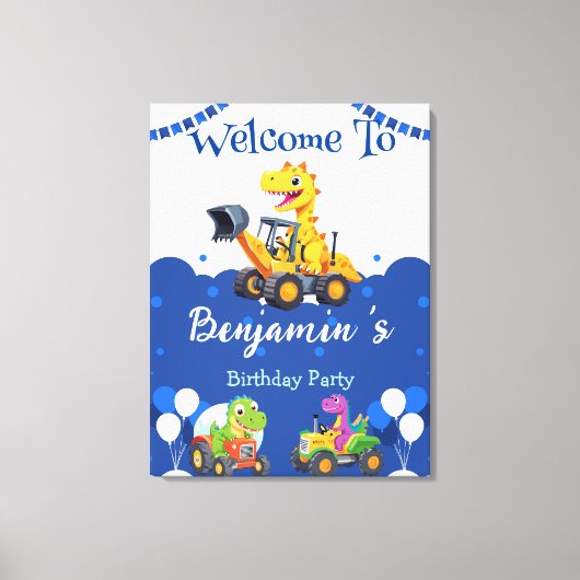 Schattigee dinosaurus tractor graven vrachtwagenba canvas afdruk (Voorkant)