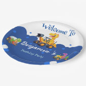 Schattigee dinosaurus tractor graven vrachtwagenba papieren bordje (Gekanteld)