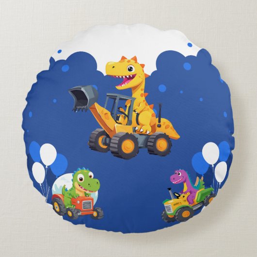 Schattigee dinosaurus tractor graven vrachtwagenba rond kussen (Voorkant)