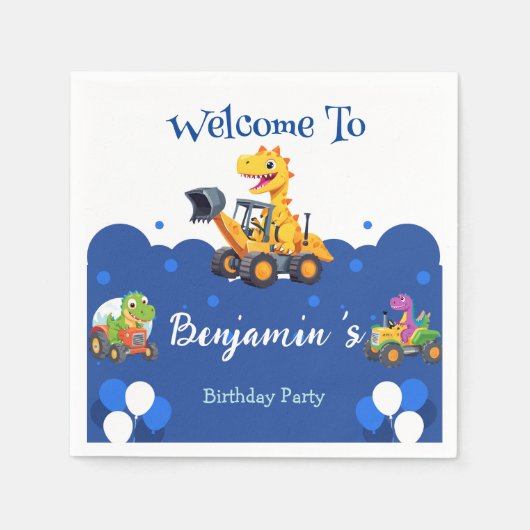 Schattigee dinosaurus tractor graven vrachtwagenba servet (Voorkant)