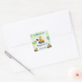 Schattigee dinosaurus tractor graven vrachtwagenba vierkante sticker (Envelop)